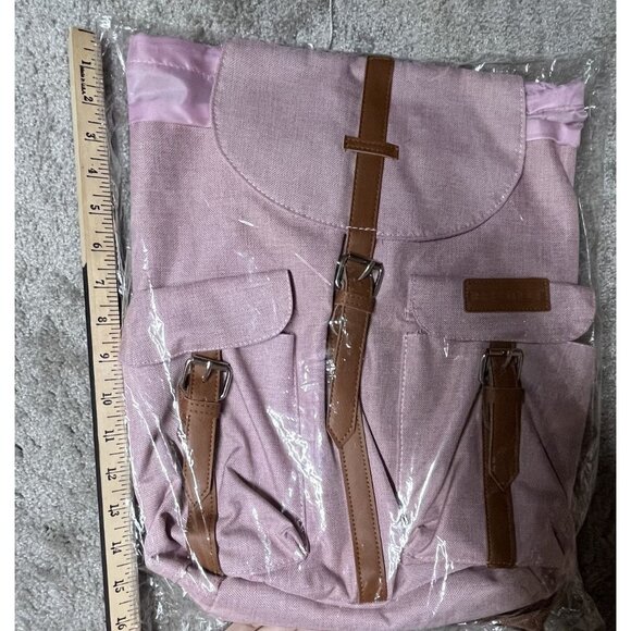 Pink & Brown Canvas Backpack With Leather Straps - Picture 5 of 5